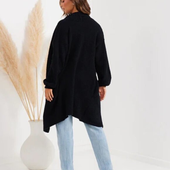 Twosisters The Label  Apollo Open Front Long Cardigan Sherpa Teddy Knit  Black - Picture 3 of 10